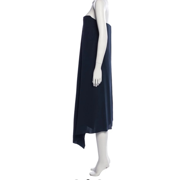 Tibi Silk Strapless Towel Dress in Navy - Picture 10 of 11